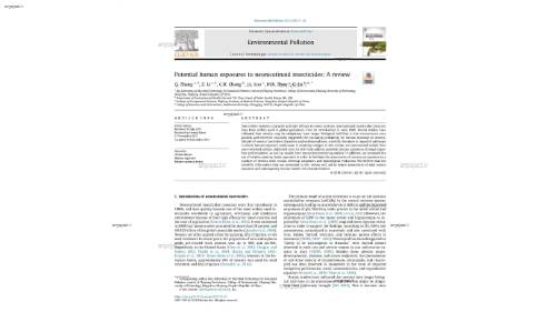 Potential human exposures to neonicotinoid insecticides: A review